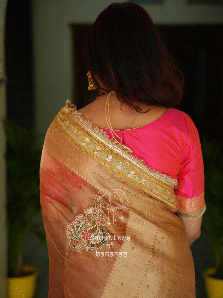 Handwork Pure Tissue Silk Saree with Kairi Motifs - Image 3