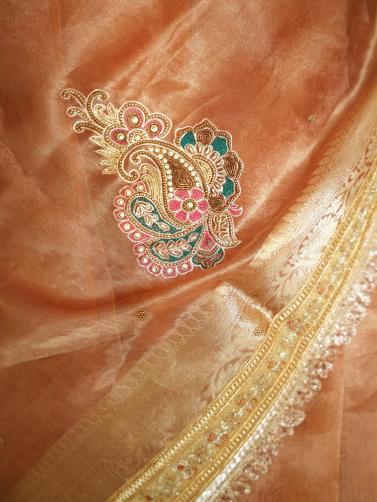 Handwork Pure Tissue Silk Saree with Kairi Motifs - Image 5