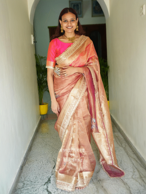 Handwork Pure Tissue Silk Saree with Peacock Motifs