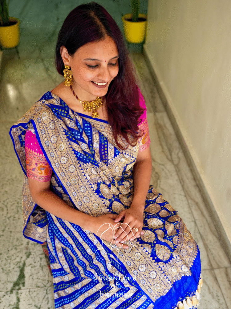 Pure Khaddi Georgette Rai Bandhej Sona Rupa Handwork Saree - Image 3