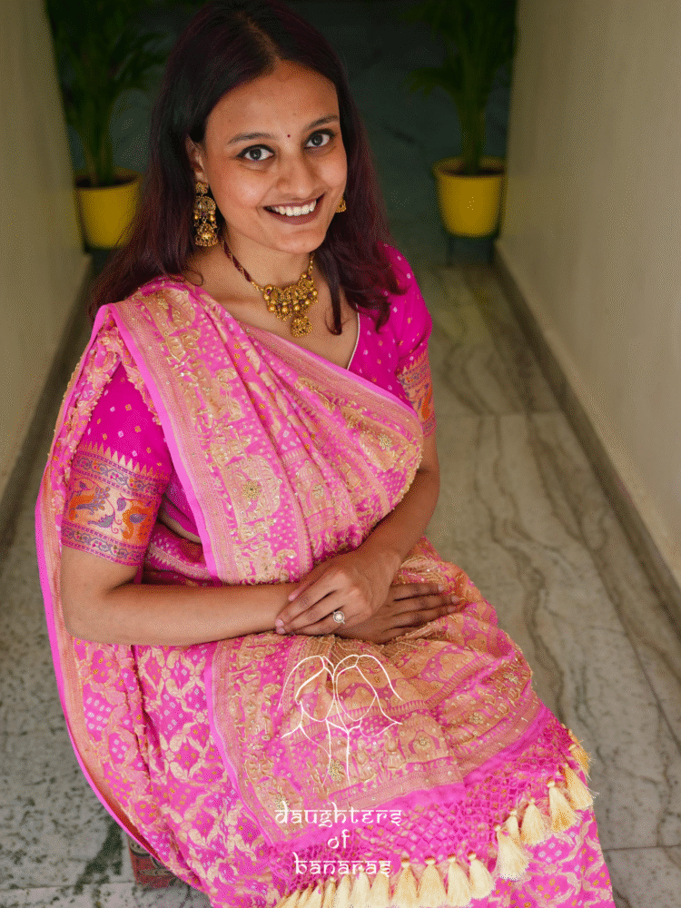 Pure Khaddi Georgett Rai Bandhej Baraat Handwork Saree