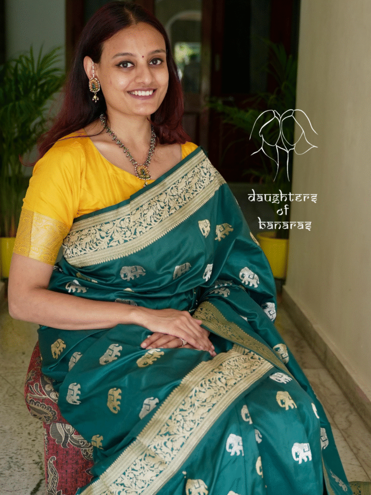 Pure Katan Silk Sona Rupa Kadhuva Elephant Saree - Image 3
