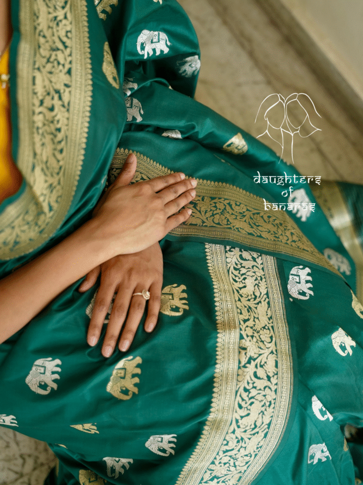 Pure Katan Silk Sona Rupa Kadhuva Elephant Saree - Image 2