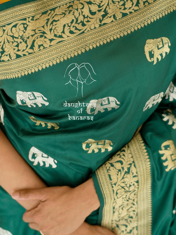 Pure Katan Silk Sona Rupa Kadhuva Elephant Saree - Image 4