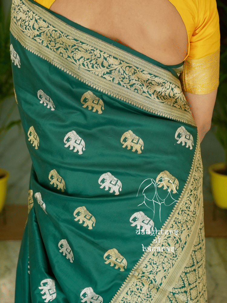 Pure Katan Silk Sona Rupa Kadhuva Elephant Saree - Image 5