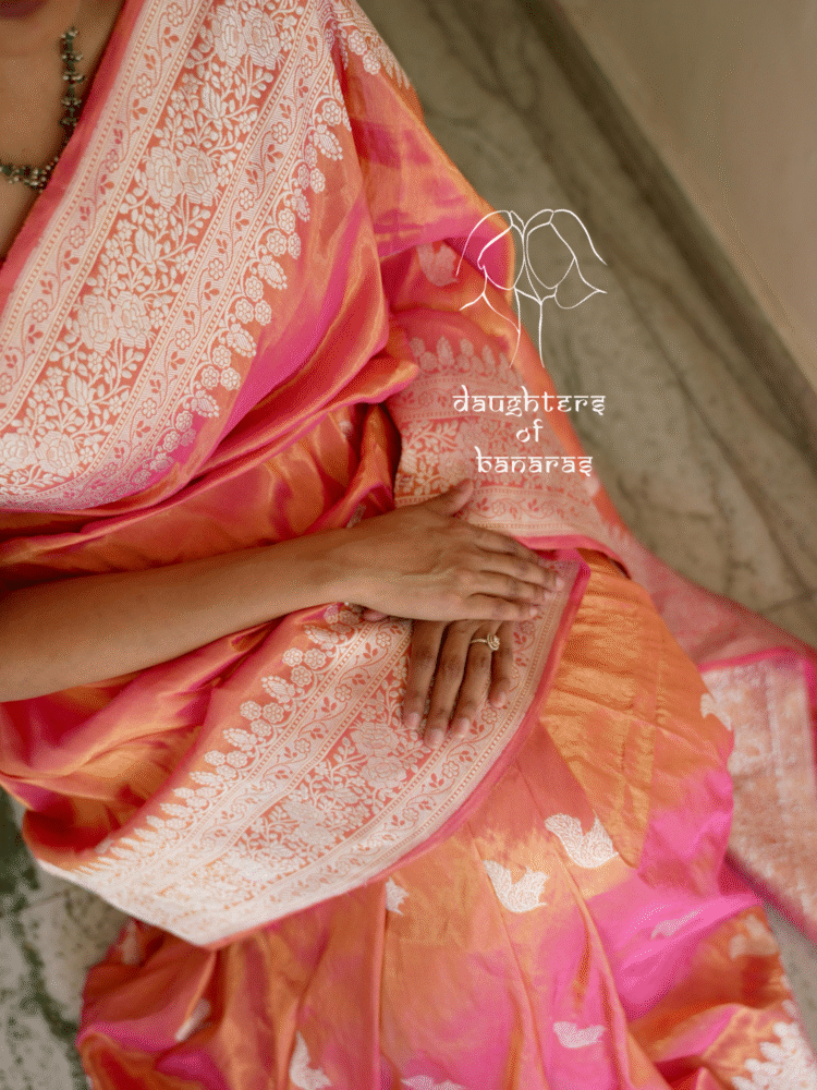 Pure Katan Tissue Kadhuva Rabbit Saree - Peach, Orange - Image 2