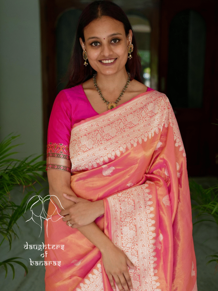 Pure Katan Tissue Kadhuva Rabbit Saree - Peach, Orange