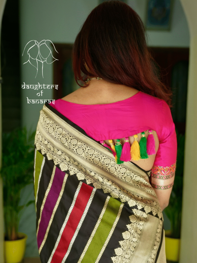 Pure Katan Silk Kadhuva Half-Half Saree - Image 3