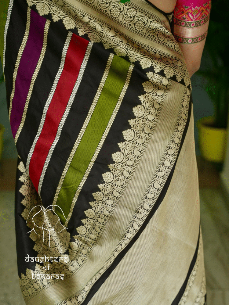 Pure Katan Silk Kadhuva Half-Half Saree - Image 6