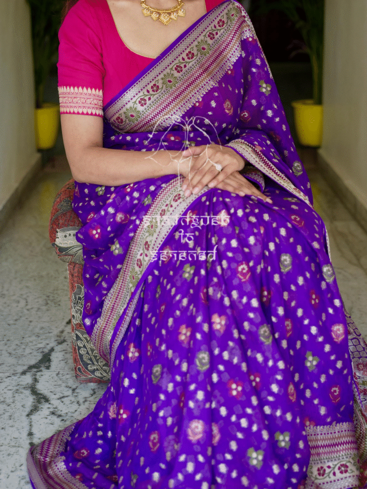 Pure Chiffon Tilfi Meenakari Saree - Image 2