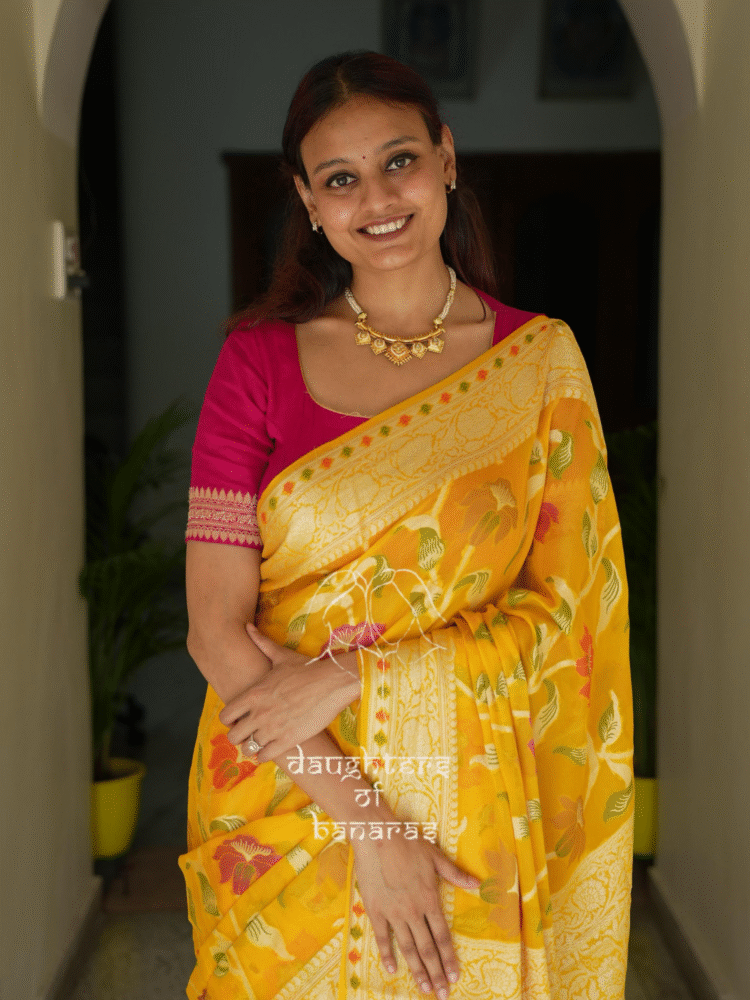 Pure Chiffon Saree with Handbrush Dye