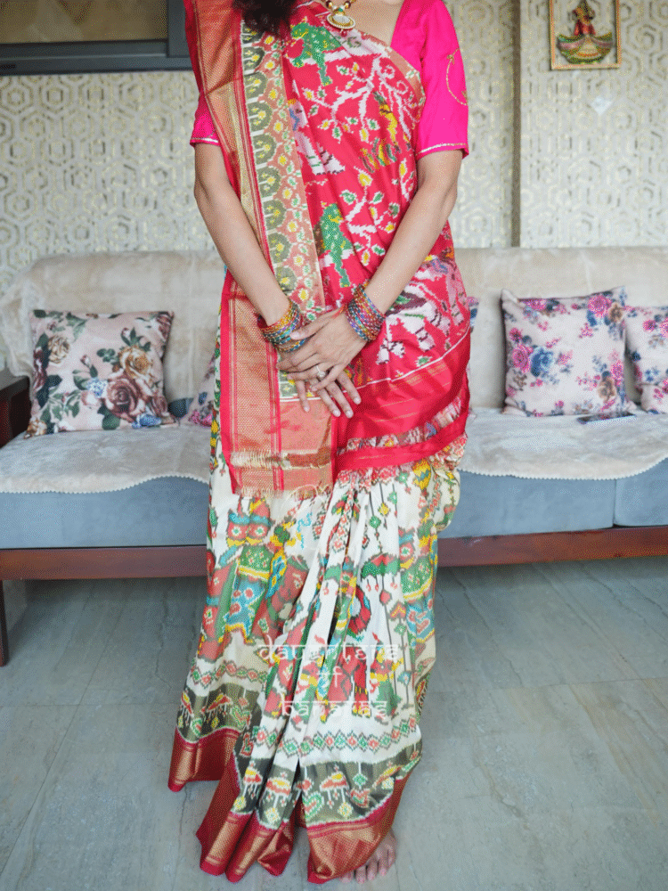 Pure Katan Silk Ikkat Patola Saree - Image 3