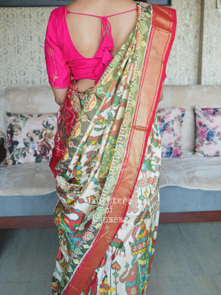 Pure Katan Silk Ikkat Patola Saree - Image 5