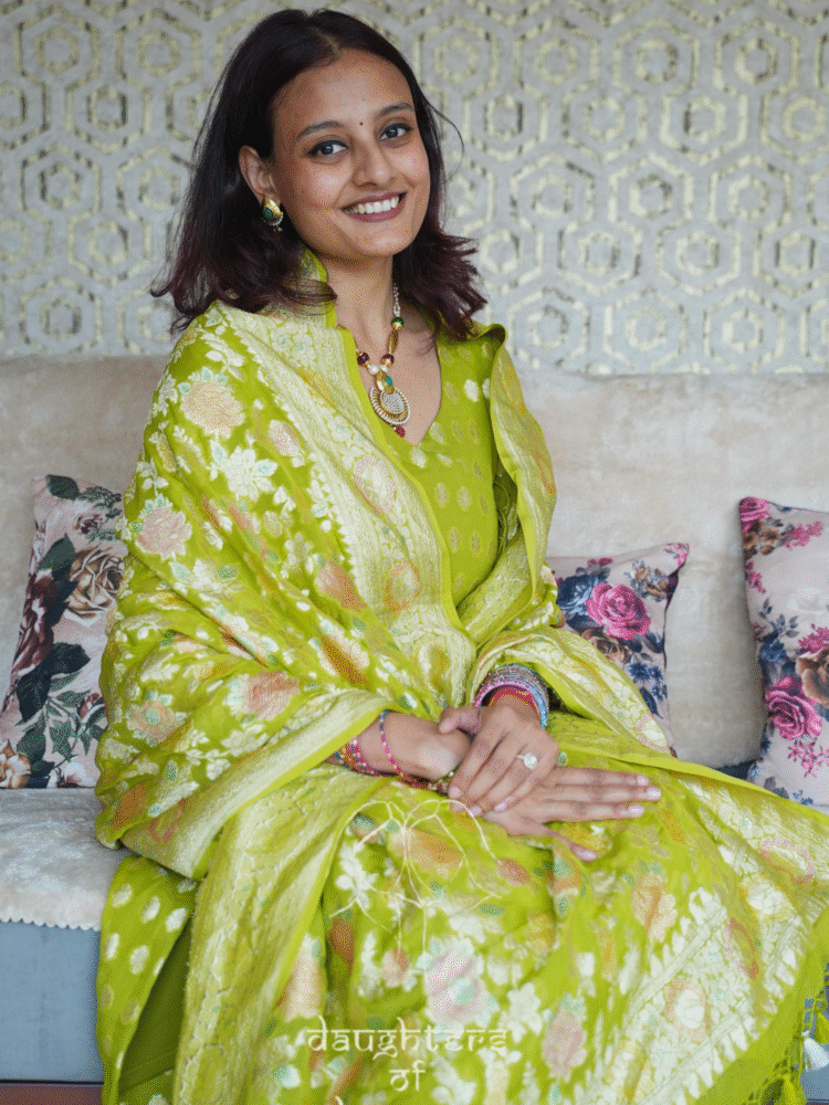 Pure Khaddi Georgette Water Zari Handbrush Dye Suit - Image 2