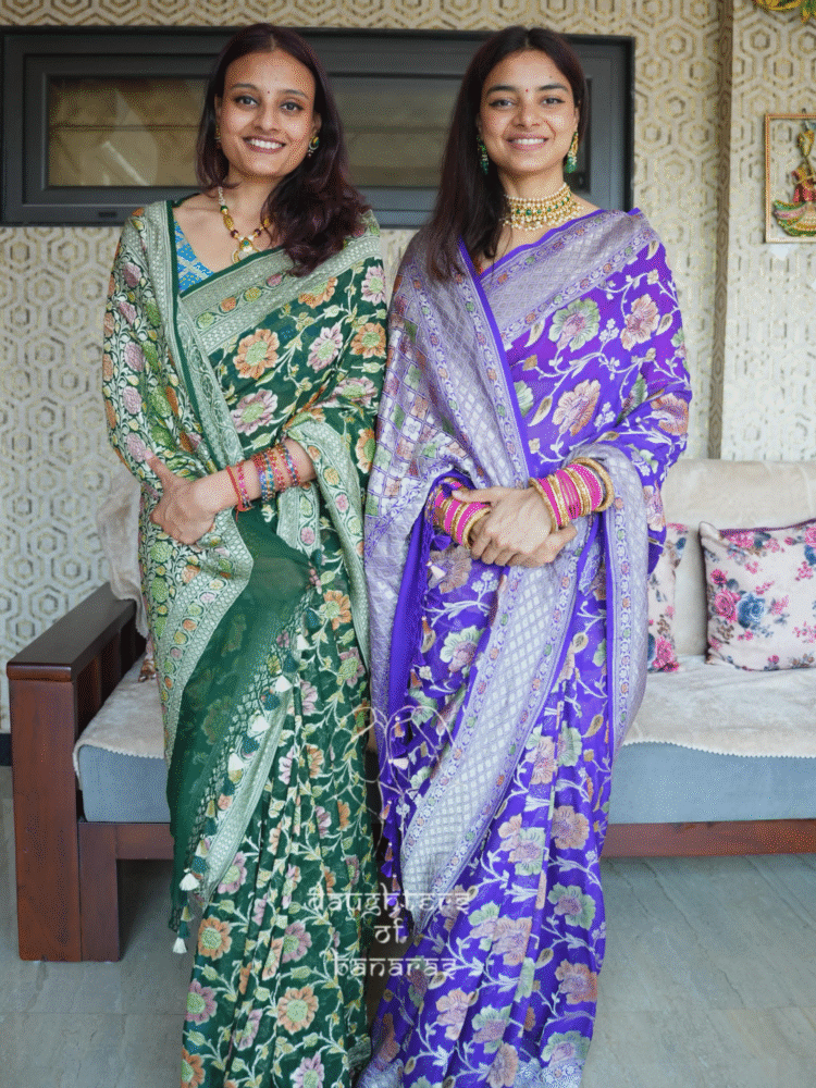 Pure Khaddi Georgette Water Zari Handbrush Dye Saree - Image 2
