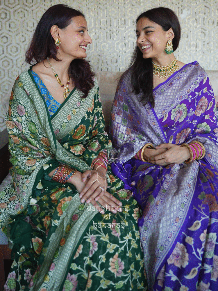 Pure Khaddi Georgette Water Zari Handbrush Dye Saree - Image 3