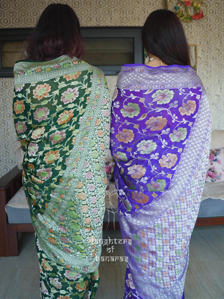 Pure Khaddi Georgette Water Zari Handbrush Dye Saree - Image 4