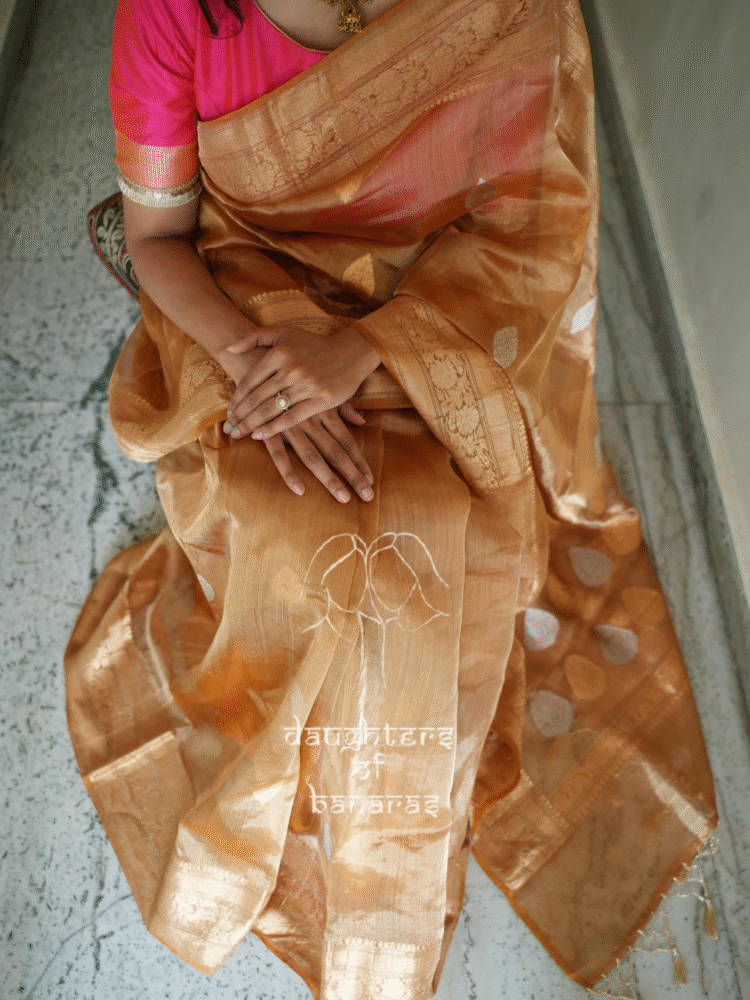 Pure Tissue Silk Sona Rupa Kadhuva Saree - Golden, Brown - Image 3