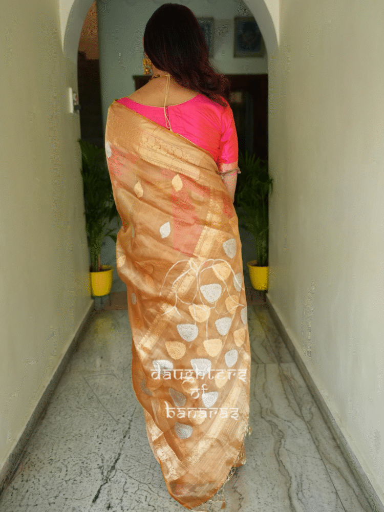Pure Tissue Silk Sona Rupa Kadhuva Saree - Golden, Brown - Image 4