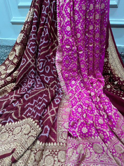 Pure Khaddi Georgette Half-Half Bandhej Saree